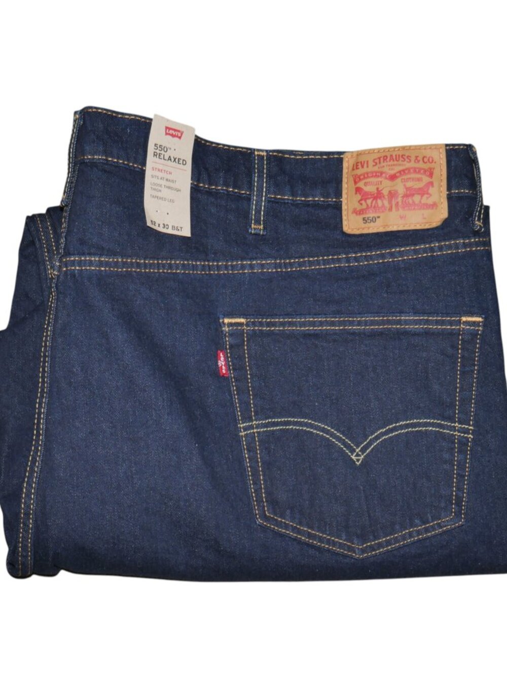 Levis 550 Denim Jeans Men's Size 52x30 Relaxed Fit Blue Dark Wash NWT